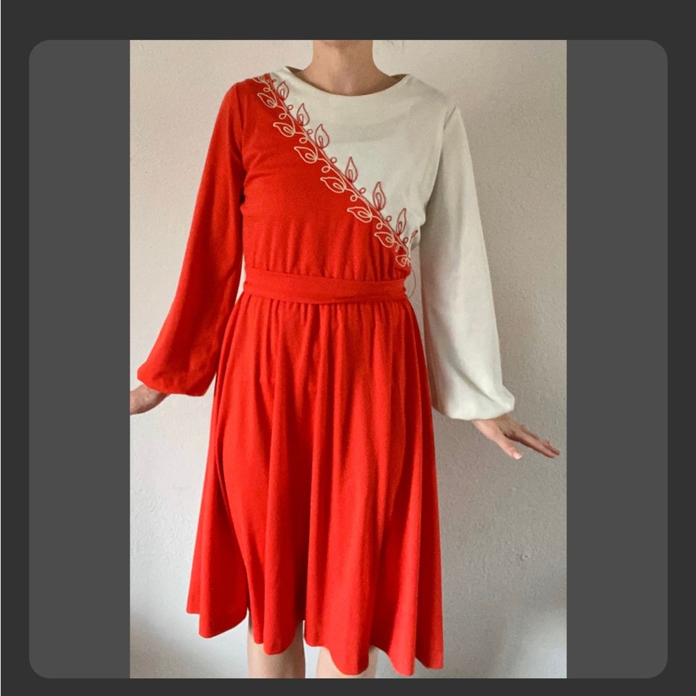 Vintage Long Sleeve Red and White Dress holiday